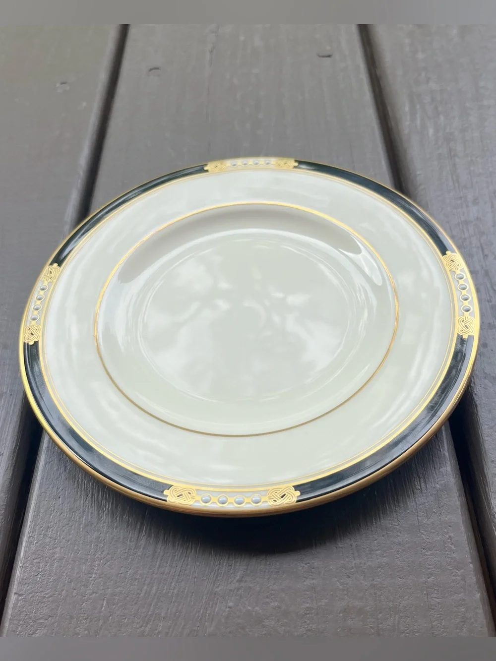 Vintage Lenox Hancock Presidential Collection Gold Black Bread Plate Raised Dots